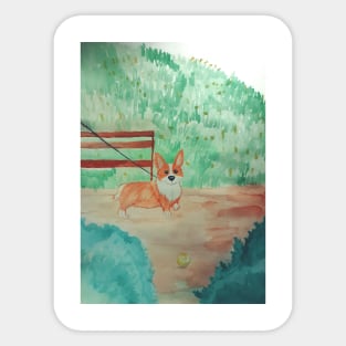 Corgi's yellow ball - Watercolour Painting Sticker